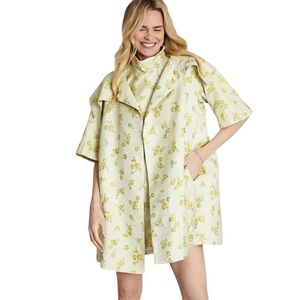 Buru Floral Print Oversized Point Collar 3/4 Sleeve Side Pocket Car Coat Sz L/XL